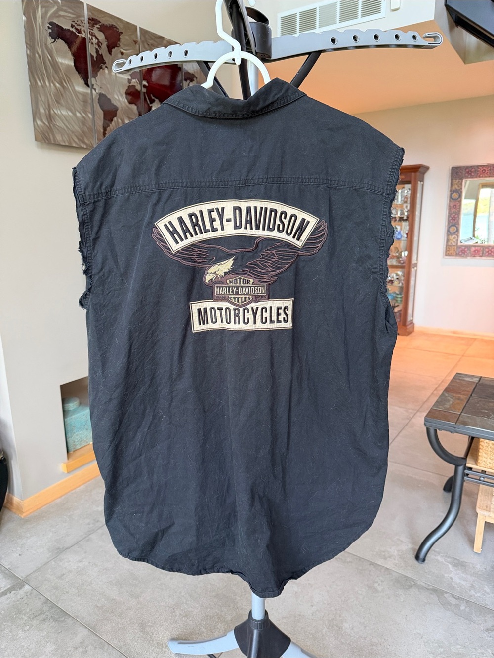 Harley-Davidson Black Cotton Shirt with Beige & Brown Eagle Patch men’s XL Tall